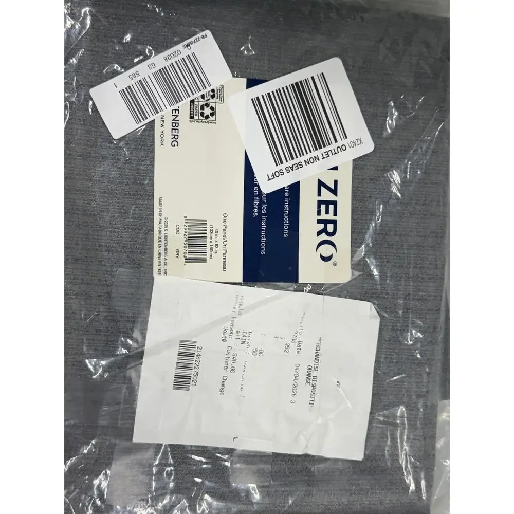 Sun Zero Curtain Panel 40x63 Gray – New